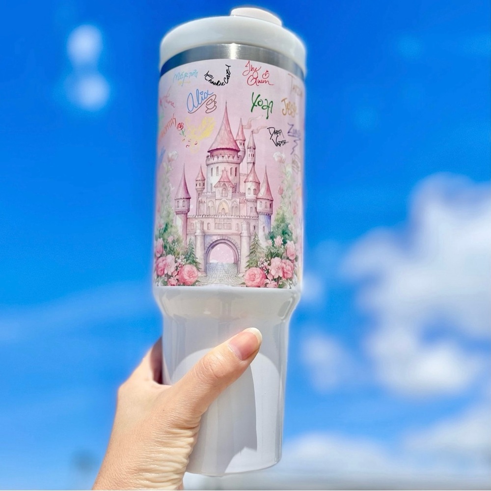 40 oz tumbler Disney Castle with all characters name 40oz tumbler with lid and s